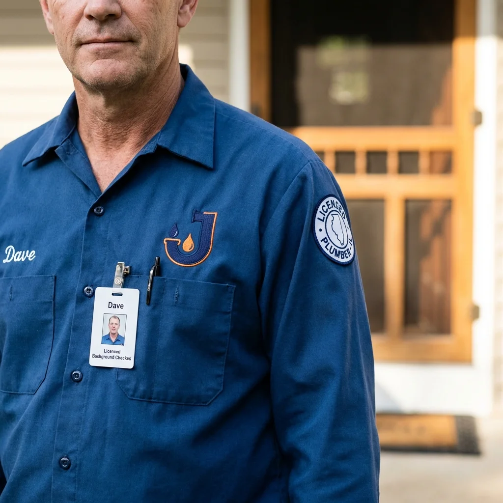 Licensed plumber showing ID badge in Bellingham, WA