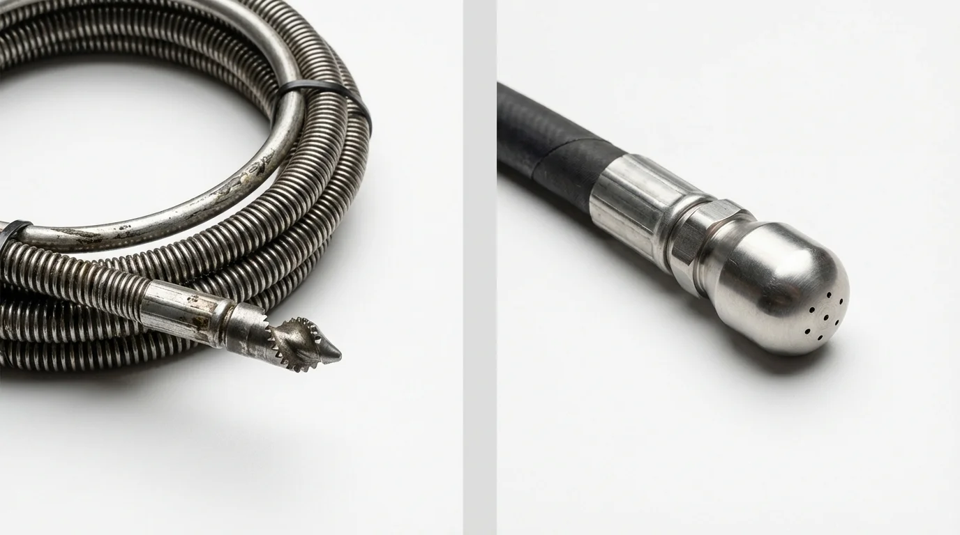 Drain snake cable and hydro jetting nozzle used for drain cleaning in Bellingham, WA