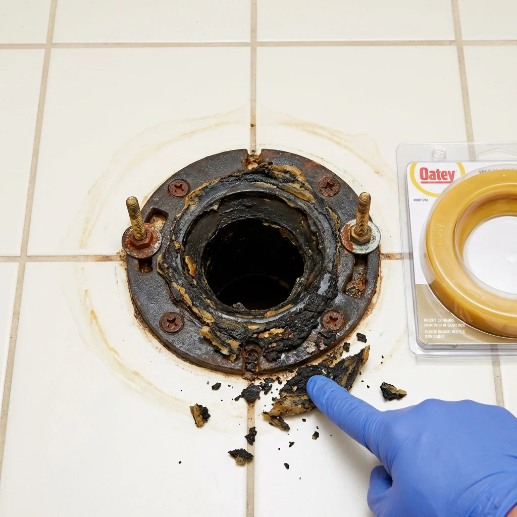 Failed wax ring showing water seepage at the base of a toilet in a Bellingham, WA home
